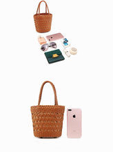 Load image into Gallery viewer, Leather Bucket Handbag With Drawstring Shoulder Bag