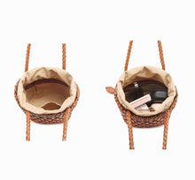 Load image into Gallery viewer, Leather Bucket Handbag With Drawstring Shoulder Bag