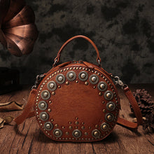 Load image into Gallery viewer, Brown Studded Leather Circle Bag for Women