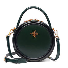 Load image into Gallery viewer, Dark Green Bee Round Shaped Leather Shoulder Bag