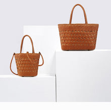 Load image into Gallery viewer, Leather Bucket Handbag With Drawstring Shoulder Bag