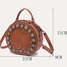 Load image into Gallery viewer, Brown Studded Leather Circle Bag for Women