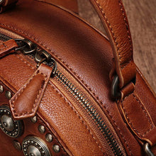 Load image into Gallery viewer, Brown Studded Leather Circle Bag for Women