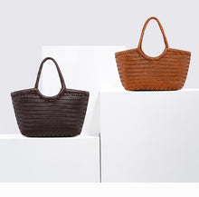 Load image into Gallery viewer, Leather Basket Tote Vacation Bag