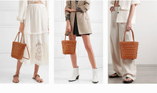 Load image into Gallery viewer, Leather Bucket Handbag With Drawstring Shoulder Bag