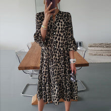 Load image into Gallery viewer, Brown Leopard Print Bell Sleeve Midi Dress