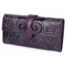 Load image into Gallery viewer, Premium Genuine Oil Waxing Leather Embossed Floral Woman Purse Long Women's Wallets
