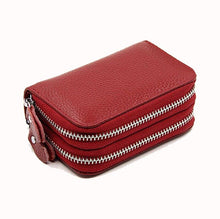 Load image into Gallery viewer, Genuine Leather Double Zipper Card Wallet  Small Purse Card Holder