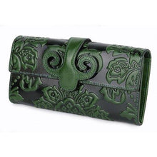 Load image into Gallery viewer, Premium Genuine Oil Waxing Leather Embossed Floral Woman Purse Long Women's Wallets