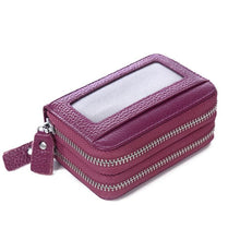 Load image into Gallery viewer, Genuine Leather Women Card Holder Double Zipper Large ID Credit Card Case Bag Wallet