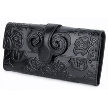 Load image into Gallery viewer, Premium Genuine Oil Waxing Leather Embossed Floral Woman Purse Long Women's Wallets