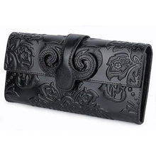 Load image into Gallery viewer, Premium Genuine Oil Waxing Leather Embossed Floral Woman Purse Long Women's Wallets