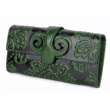 Load image into Gallery viewer, Premium Genuine Oil Waxing Leather Embossed Floral Woman Purse Long Women's Wallets
