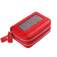 Load image into Gallery viewer, Genuine Leather Women Card Holder Double Zipper Large ID Credit Card Case Bag Wallet