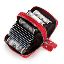 Load image into Gallery viewer, Genuine Leather Women Card Holder Double Zipper Large ID Credit Card Case Bag Wallet