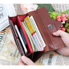 Load image into Gallery viewer, Premium Genuine Oil Waxing Leather Embossed Floral Woman Purse Long Women's Wallets