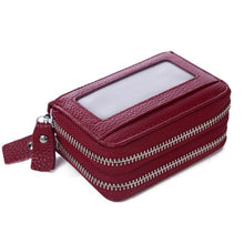 Load image into Gallery viewer, Genuine Leather Women Card Holder Double Zipper Large ID Credit Card Case Bag Wallet