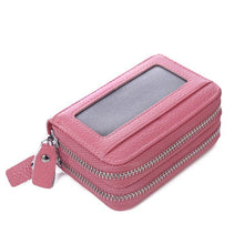 Load image into Gallery viewer, Genuine Leather Women Card Holder Double Zipper Large ID Credit Card Case Bag Wallet