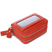 Load image into Gallery viewer, Genuine Leather Women Card Holder Double Zipper Large ID Credit Card Case Bag Wallet