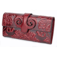Load image into Gallery viewer, Premium Genuine Oil Waxing Leather Embossed Floral Woman Purse Long Women's Wallets