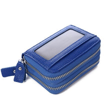 Load image into Gallery viewer, Genuine Leather Women Card Holder Double Zipper Large ID Credit Card Case Bag Wallet