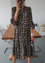 Load image into Gallery viewer, Brown Leopard Print Bell Sleeve Midi Dress
