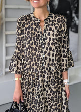 Load image into Gallery viewer, Brown Leopard Print Bell Sleeve Midi Dress