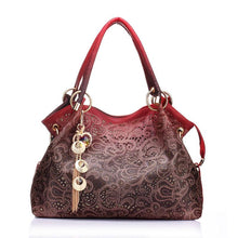 Load image into Gallery viewer, Fashion Women Hollow Out Ombre Handbags Floral Print Shoulder Bags Tote Bag