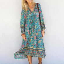 Load image into Gallery viewer, Boho Long Sleeves Floral Loose Midi Dress