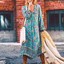 Load image into Gallery viewer, Boho Long Sleeves Floral Loose Midi Dress