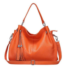 Load image into Gallery viewer, Genuine Leather Women Tassel Hobo Handbag Shoulder Bag  Crossbody Purse