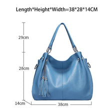 Load image into Gallery viewer, Genuine Leather Women Tassel Hobo Handbag Shoulder Bag  Crossbody Purse