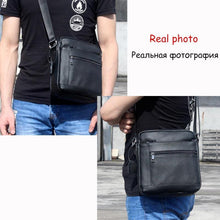 Load image into Gallery viewer, Genuine Leathe Men's Shoulder Bags Small Men's Flap Messenger Bag Black Crossbody Bags W03