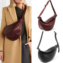 Load image into Gallery viewer, Woman waist bags Wide Single Strap Zipper Half Moon PU Leather Chest Bag