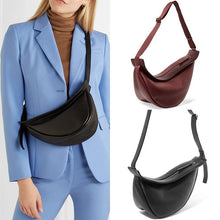 Load image into Gallery viewer, Woman waist bags Wide Single Strap Zipper Half Moon PU Leather Chest Bag