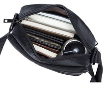 Load image into Gallery viewer, Genuine Leathe Men's Shoulder Bags Small Men's Flap Messenger Bag Black Crossbody Bags W03