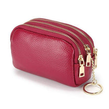Load image into Gallery viewer, Three Zipper Genuine Leather Key Pouch Coin Purse Mini Purse Multi-function key wallet