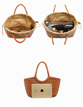 Load image into Gallery viewer, Leather Basket Tote Vacation Bag
