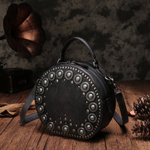 Load image into Gallery viewer, Brown Studded Leather Circle Bag for Women
