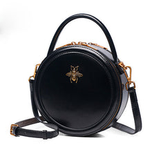 Load image into Gallery viewer, Black Bee Round Shaped Leather Shoulder Bag
