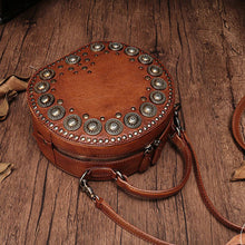 Load image into Gallery viewer, Brown Studded Leather Circle Bag for Women
