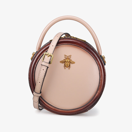 Classic Bee Round Shaped Leather Shoulder Bag