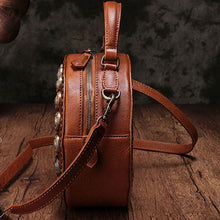 Load image into Gallery viewer, Brown Studded Leather Circle Bag for Women
