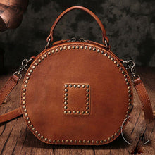 Load image into Gallery viewer, Brown Studded Leather Circle Bag for Women
