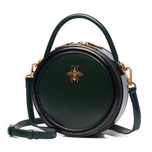 Load image into Gallery viewer, Dark Green Bee Round Shaped Leather Shoulder Bag
