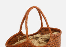 Load image into Gallery viewer, Leather Basket Tote Vacation Bag
