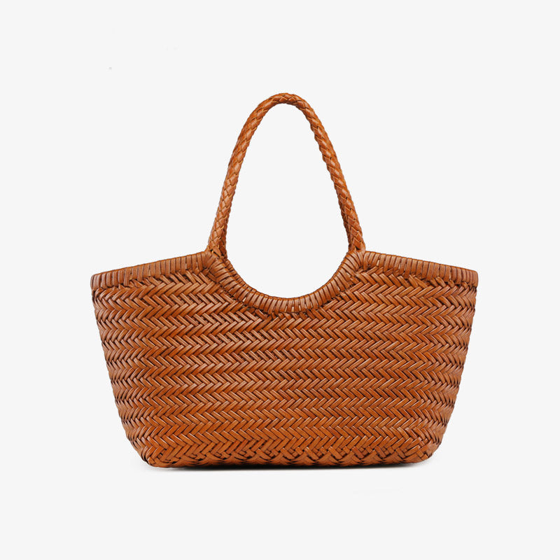 Leather Basket Tote Vacation Bag