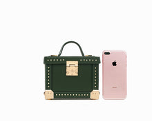 Load image into Gallery viewer, Green Box Leather Handbag Shoulder Bag
