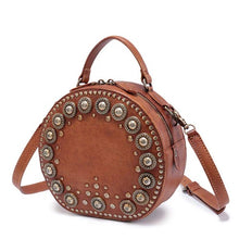 Load image into Gallery viewer, Brown Studded Leather Circle Bag for Women
