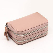 Load image into Gallery viewer, Genuine Leather Double Zipper Card Wallet  Small Purse Card Holder
